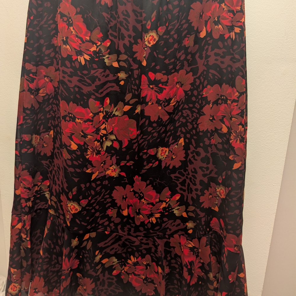 Notations Red and Orange Midi Fit and Flare Skirt